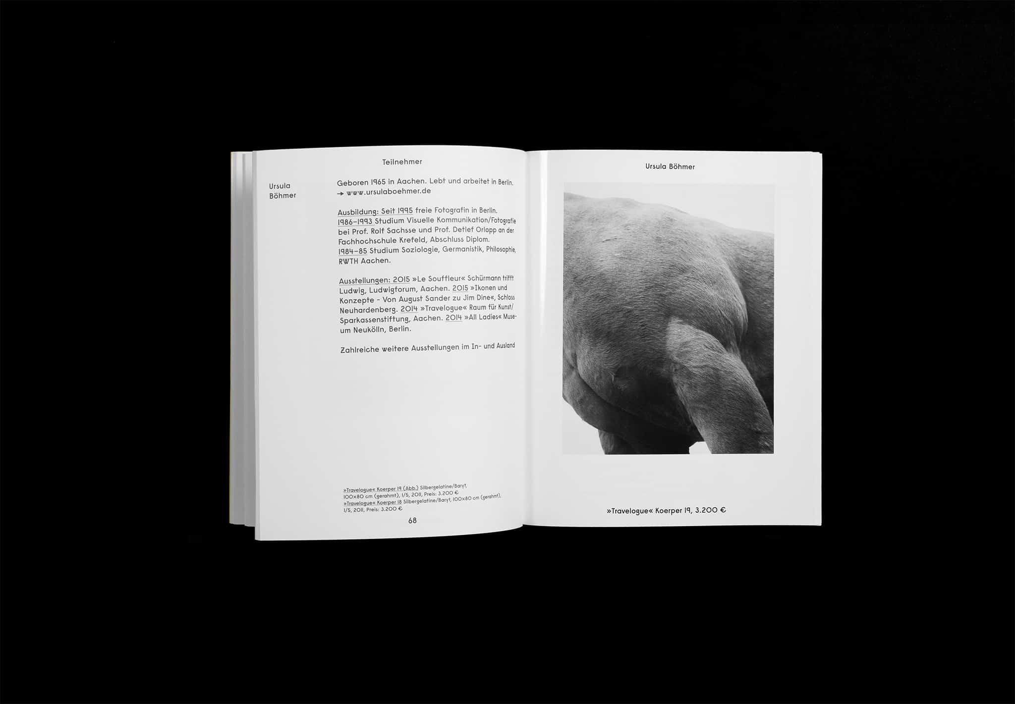Kunstkatalog Doppelseite aus Text und Pferde-Fotografie / Art catalog double page from text and horse photography