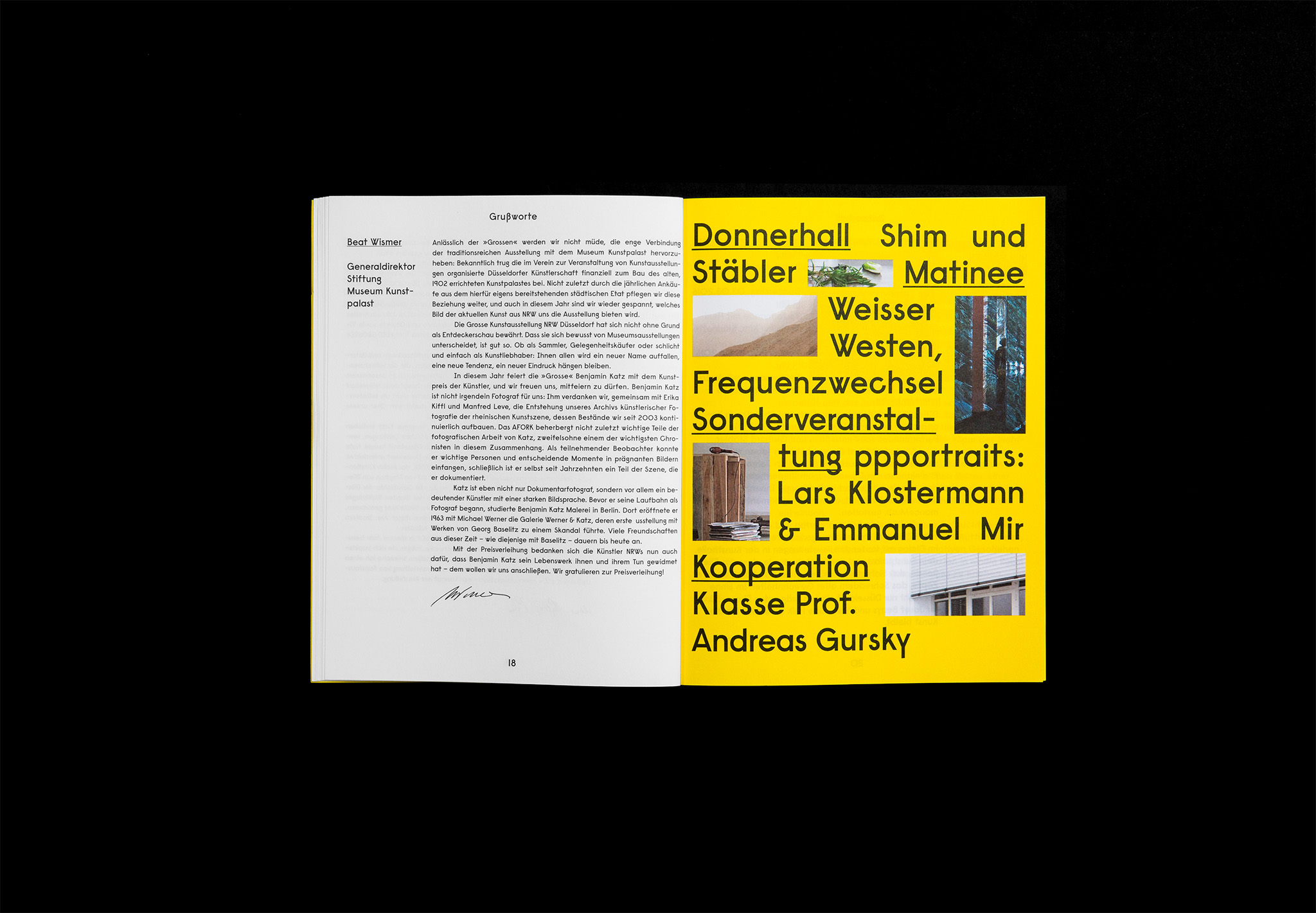 Doppelseite Kunstkatalog mit Text und Bild / Double page art catalog with text and image