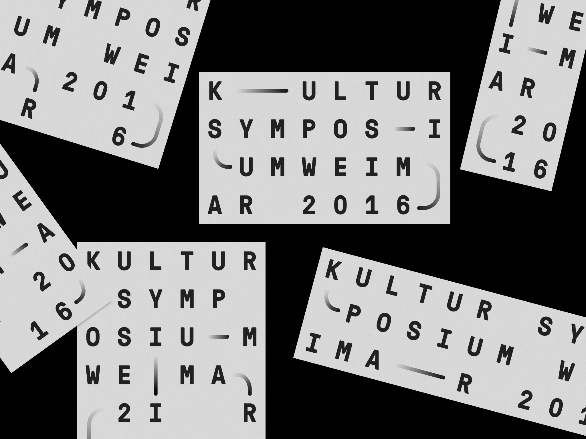 typografische Karten in verschiedenen Größen auf schwarzem Grund / typographic cards in different sizes on black background