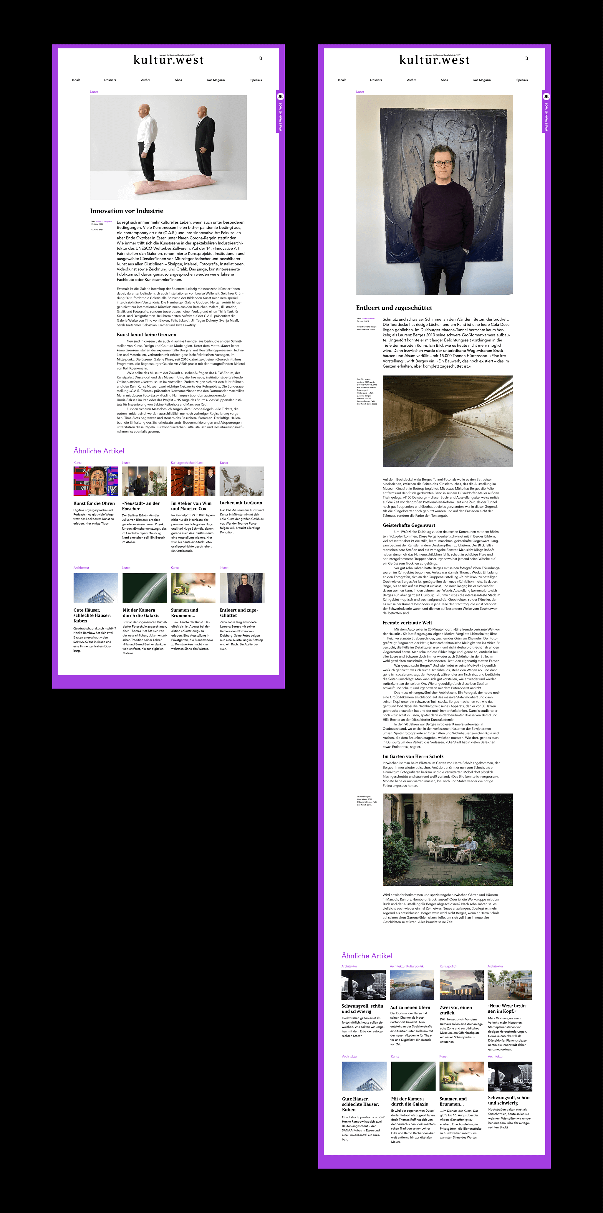Layout der Website als Onepager / Layout of the website as a onepager
