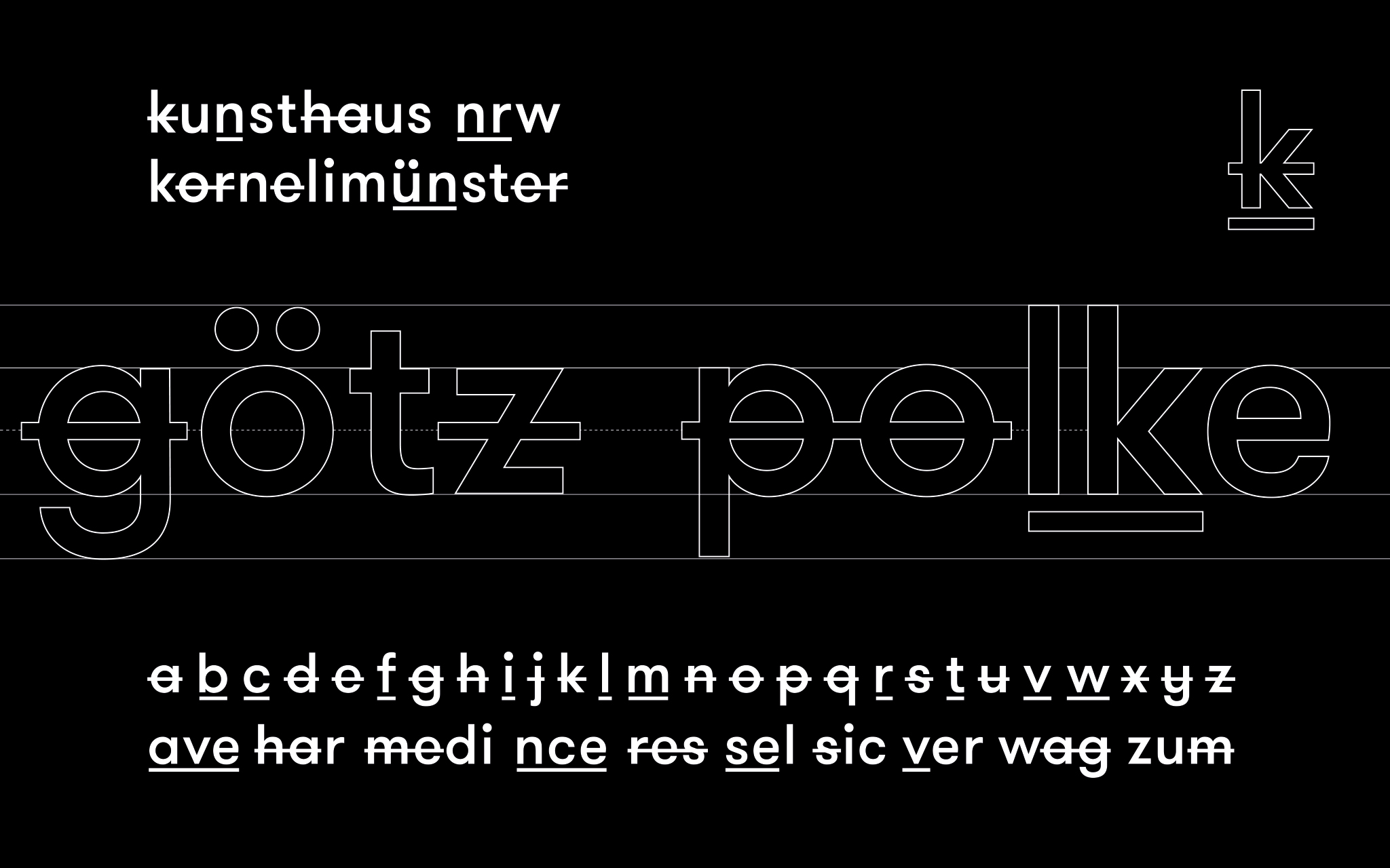 Logo und Hausschrift mit Ligaturen auf Schwarz / Logo and house font with ligatures on black