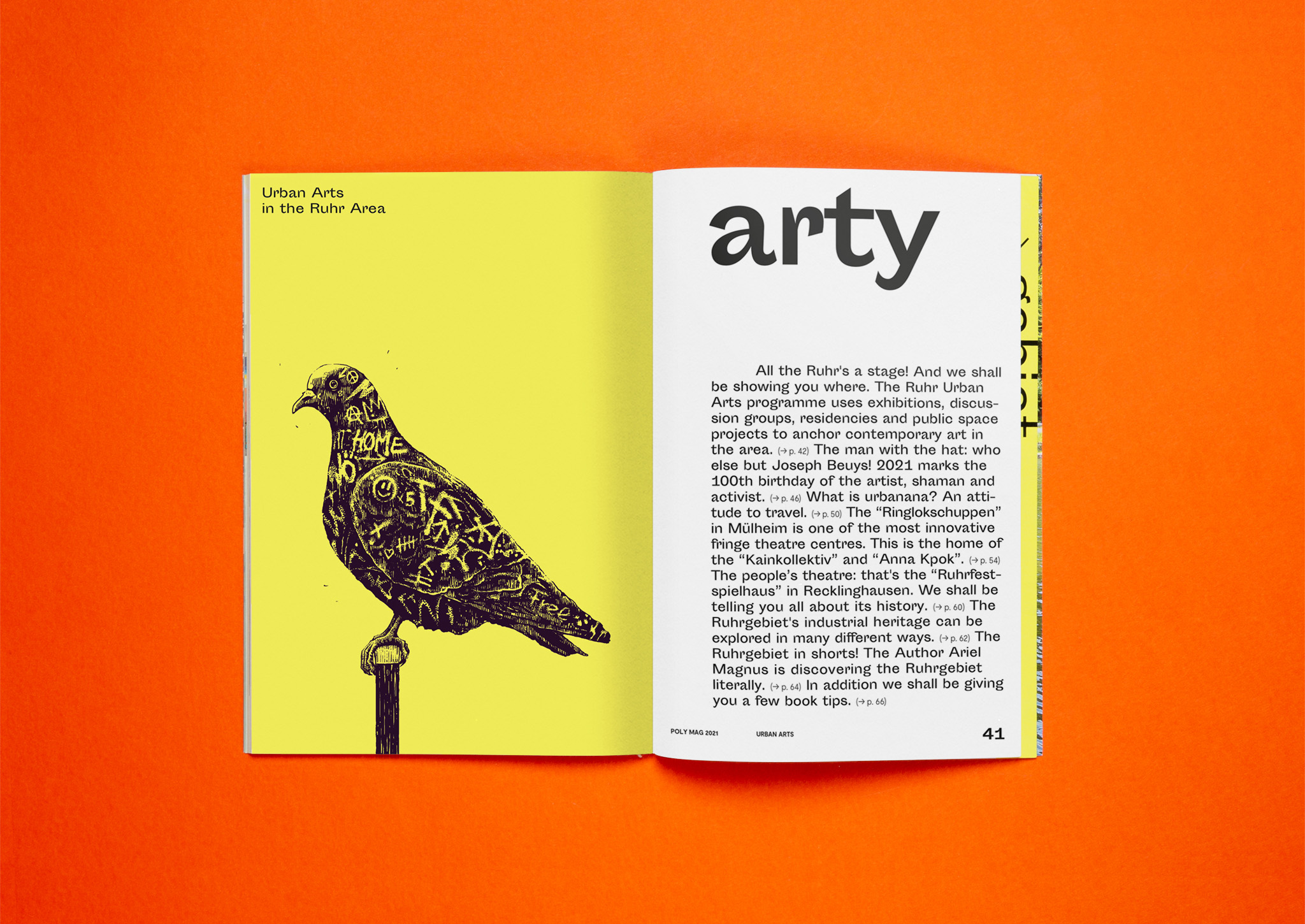 Kapitelaufmacher Kunst mit illustration einer Graffitti-Taube / Chapter lead art with illustration of graffiti pigeon